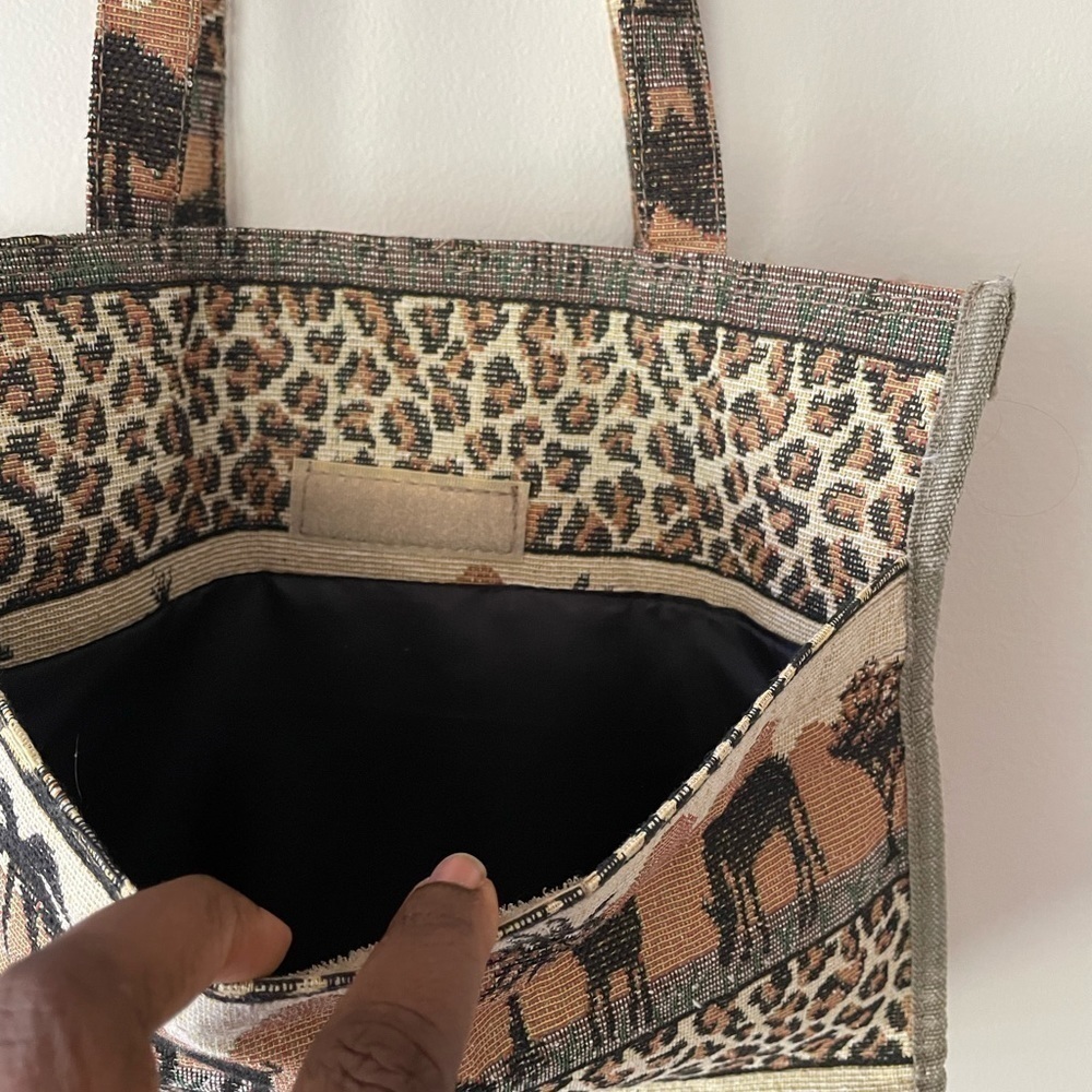 Vintage 80s Safari Animal Print tapestry tote bag vacation beach resort travel - Picture 4 of 12